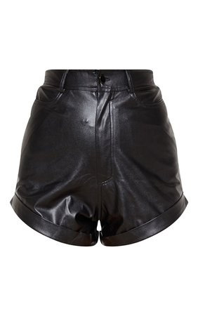 Black Faux Leather Turn Up Hem Short | Shorts | PrettyLittleThing USA