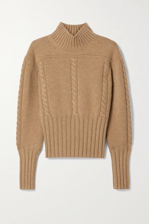 Sand Maude cable-knit cashmere turtleneck sweater | Khaite | NET-A-PORTER