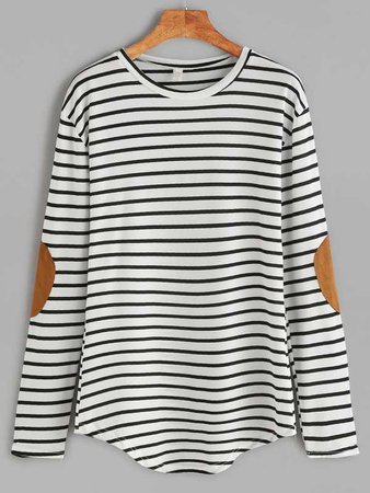 Elbow Patch Striped T-shirt -SheIn(Sheinside)