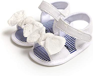 Amazon.com | COSANKIM Infant Baby Girls Summer Sandals with Flower Soft Sole Newborn Toddler First Walker Crib Dress Shoes（12-18 Months Toddler, 10 White） | Sandals
