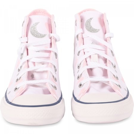Converse Glitter and Love Hearts Ankle High Logo Sneakers in White - BAMBINIFASHION.COM