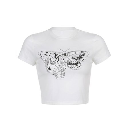 xkwyshop Women's Casual T-shirt Butterfly Print Blouse Short Sleeve Round Neck Pullover Slim Crop Tops - Walmart.com