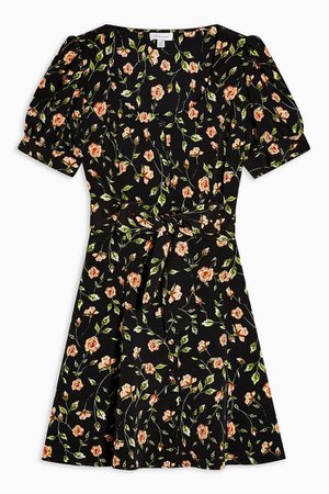 Floral Button Mini Dress | Topshop black
