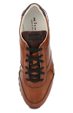 Мужские светло-коричневые кожаные кроссовки с отделкой из кожи крокодила KITON — купить за 75900 руб. в интернет-магазине ЦУМ, арт. USSB0RIN00038