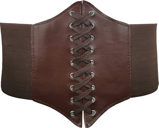 HOEREV Elastic Wide Band Elastic Tied Waspie Corset Waist Belt, XX-Large, Brown at Amazon Women’s Clothing store