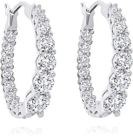 Amazon.com: Sterling Silver Inside/Out Journey Hoop Earrings with Genuine Swarovski Zirconia (1 inch, 4.0 carat t.w.): Clothing, Shoes & Jewelry