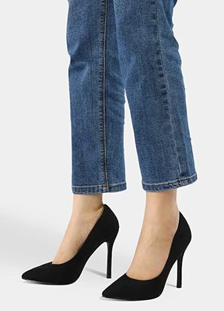 Amazon.com | mysoft Women's Heels Pumps Pointed Toe 4IN Heels Dress Wedding Shoes Black Suede | Pumps