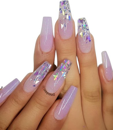 light purple glitter acrylic nails