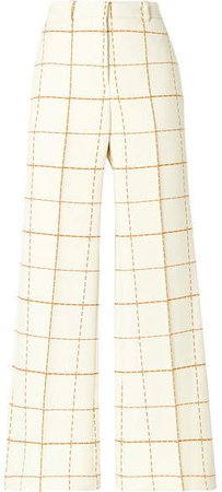 Checked Wool-blend Twill Wide-leg Pants - Ivory