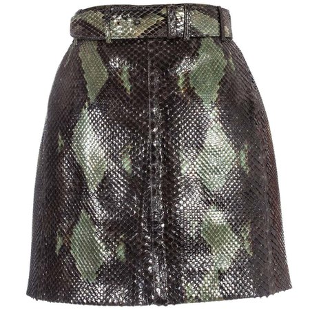 Azzedine Alaia green snakeskin lace-up mini skirt with matching belt, ss 1991 For Sale at 1stdibs