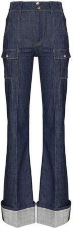 rolled-cuff flared jeans
