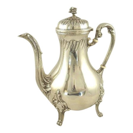 Antique French Sterling Silver Coffee or Tea Pot by Louis Cognet Rococo Louis XV Style 22 Troy Ounces .950 Silver Formal Dining | Chairish