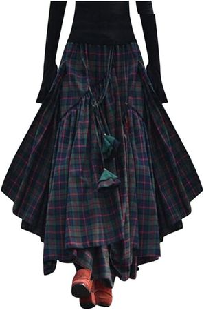 Women Ladies Full Ankle Length Plaid ISkirts Green : Clothing, Shoes & Jewelry