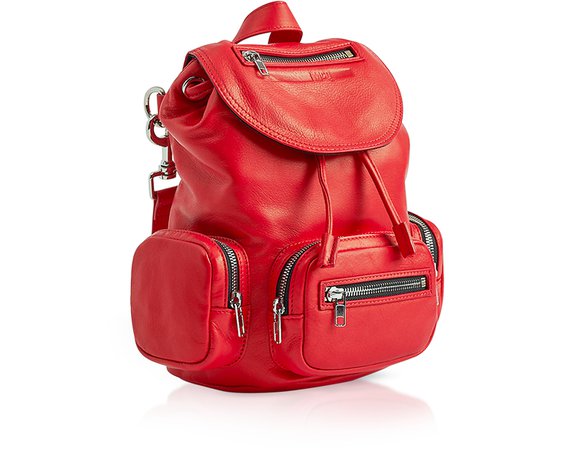McQ Alexander McQueen Loveless Riot Red Leather Mini Drawstring Convertible Backpack at FORZIERI