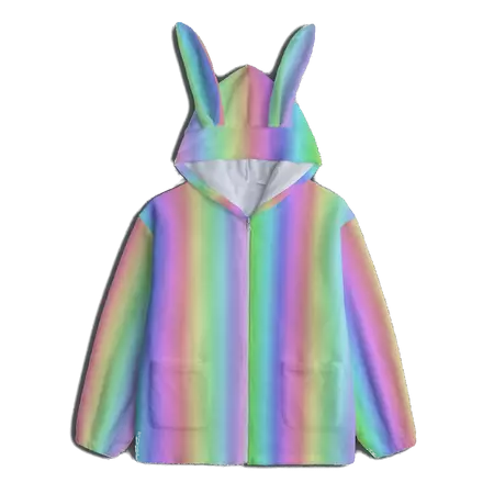 Gentle Rainbow Bunny Hoodie! Womens Kawaii Plush Pastel Cozy Candy Col – yesdoubleyes