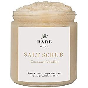 Bare Botanics Natural Body Scrub (Coconut Vanilla) – Gentle Exfoliator & Super Moisturizer | Includes a Wooden Spoon | No Synthetic Fragrances, No Nut Oils, Ready to Gift | Net Weight 24oz