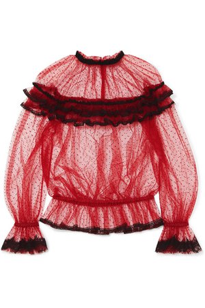 Dolce & Gabbana | Ruffled lace-trimmed point d’esprit tulle blouse | NET-A-PORTER.COM