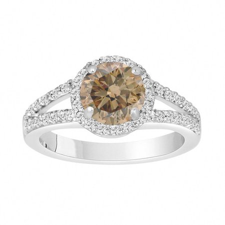 Fancy Brown Champagne Diamond Engagement Ring 1.72 Carat 14k White Gold Handmade Halo Certified