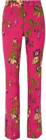 Floral-print Wool-blend Flared Pants - Pink