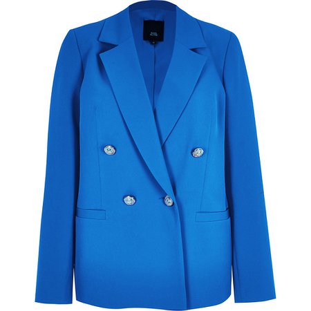 Blue double breasted blazer | River Island