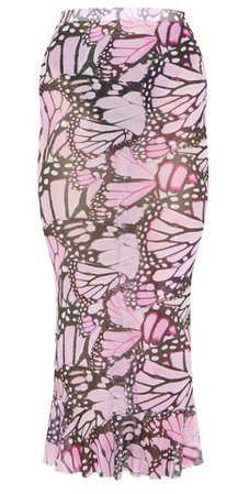 pink butterfly print mesh peplum hem midaxi skirt $25