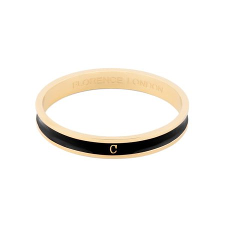 Initial C Bangle 18Ct Gold Plated With Black Enamel | Florence London | Wolf & Badger