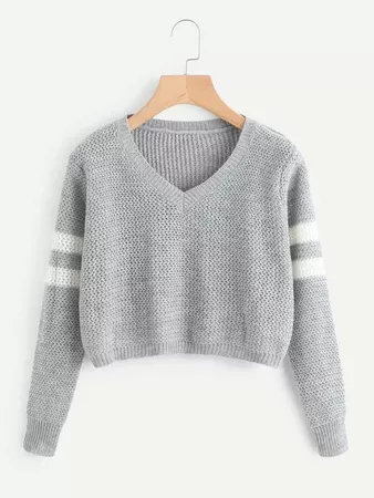 Varsity Striped Crop Sweater | SHEIN USA