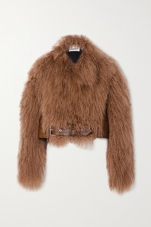 Burberry | Cropped snake-effect leather-paneled shearling jacket | NET-A-PORTER.COM