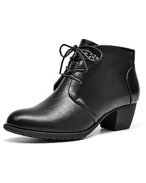 Amazon.com | VJH confort Women's Ankle Boots,Lace-up Round Toe Comfortable Low Heel Dress Booties with Side Zipper (black smooth,8) | Ankle & Bootie