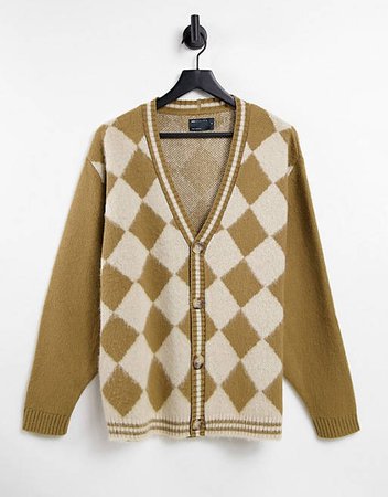 ASOS DESIGN knit argyle cardigan in brown | ASOS