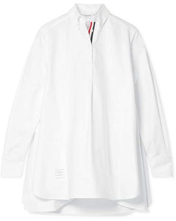 Oversized Grosgrain-trimmed Cotton Oxford Tunic - White