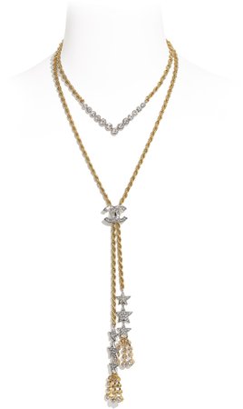 Necklace, metal and strass, gold, silver and glass - CHANEL