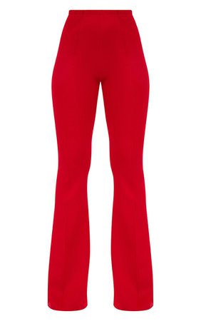 Red High Waist Extreme Flare Long Leg Trousers | PrettyLittleThing