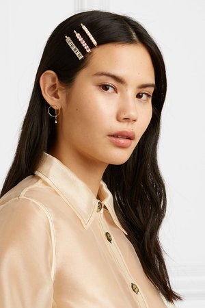 LELET NY | Set of three Lili gold-plated, crystal and faux pearl hair slides | NET-A-PORTER.COM