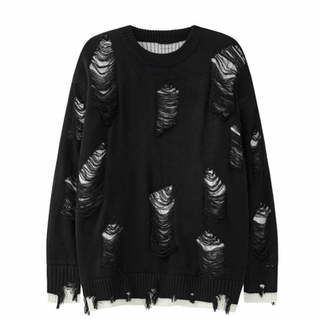 Black Ripped Oversized Knitted Sweater