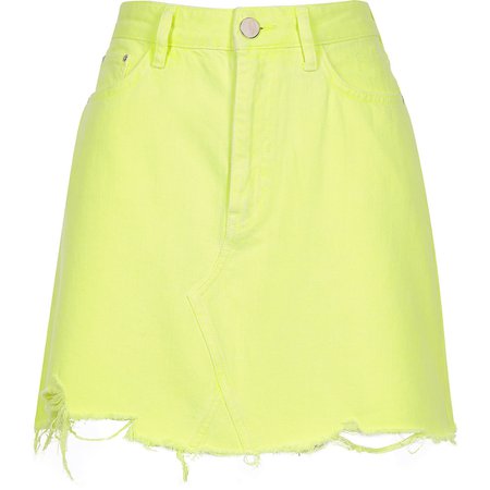 Neon yellow mini denim skirt - Mini Skirts - Skirts - women