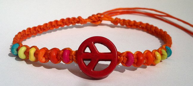Orange Hemp bracelet with rainbow beads