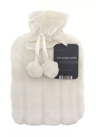 Cosy Faux Fur Pom Pom 2L Hot Water Bottle: Cream Pearl | Heat Treats