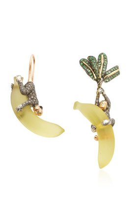 Monkey On Banana 18k Rose And Yellow Gold, Sterling Silver And Multi-Stone Earrings By Bibi Van Der Velden | Moda Operandi