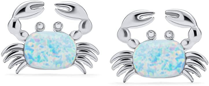 Amazon.com: Nautical Beach White Created Opal Sand Crab Stud Earrings For Women 925 Sterling Silver 9MM October Birthstone: Clothing