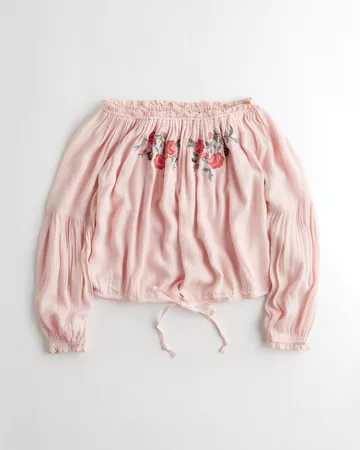 Embroidered Pink Off-Shoulder Blouse