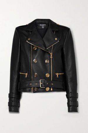 Black Button-embellished leather biker jacket | Balmain | NET-A-PORTER
