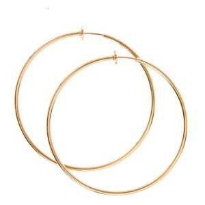 60MM Gold-tone Spring Clip Hoop Earrings