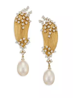 Hueb Plisse Diamond, Pearl & 18K Yellow Gold Drop Earrings | ModeSens