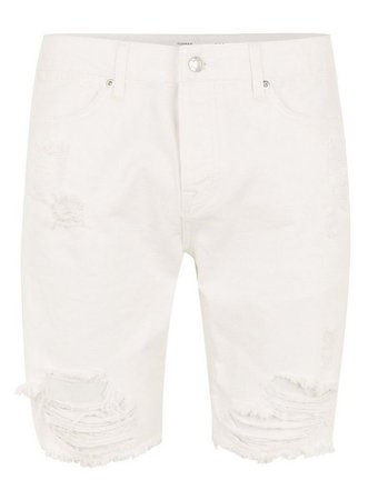 White Ripped Slim Denim Shorts | Topman