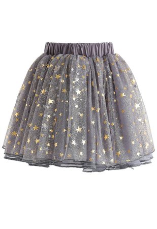 Twinkle Star Mesh Tulle Skirt in Grey For Kids - Retro, Indie and Unique Fashion