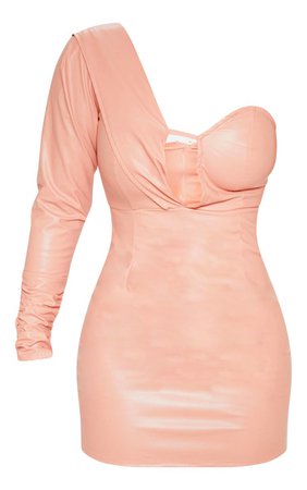 Pink Faux Leather Asymmetric Bodycon Dress | PrettyLittleThing