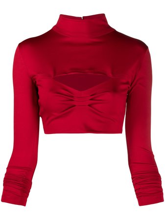 Shop red Atu Body Couture mock neck jersey cropped top with Express Delivery - Farfetch
