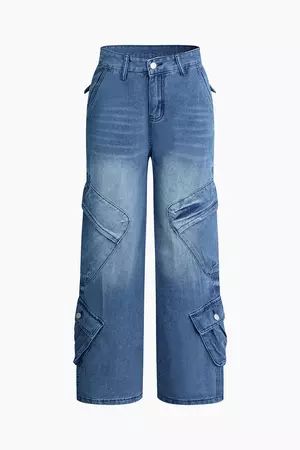 Faded Flap Pocket Straight Leg Jeans – Micas