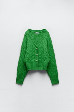 CABLE KNIT CARDIGAN - Green | ZARA United States
